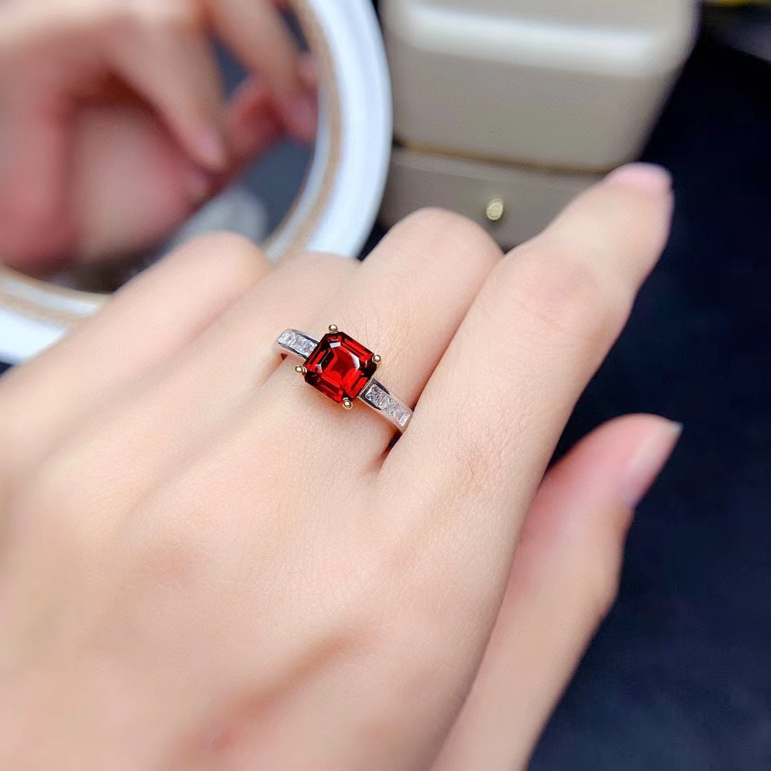 925 Silver Inlaid Natural Mozambique Garnet Ring