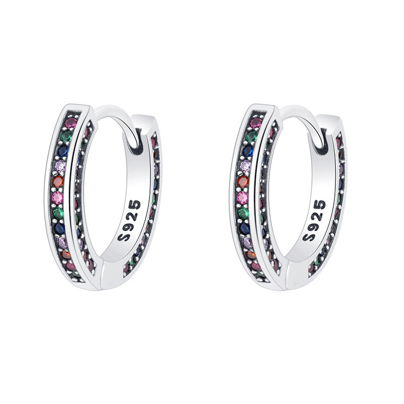 Ins Niche Design S925 Sterling Silver Inlaid Color Diamond Rainbow Ear Buckle