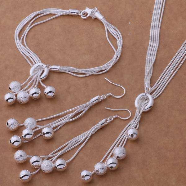 925 silver plated five-line sand bead jewelry set