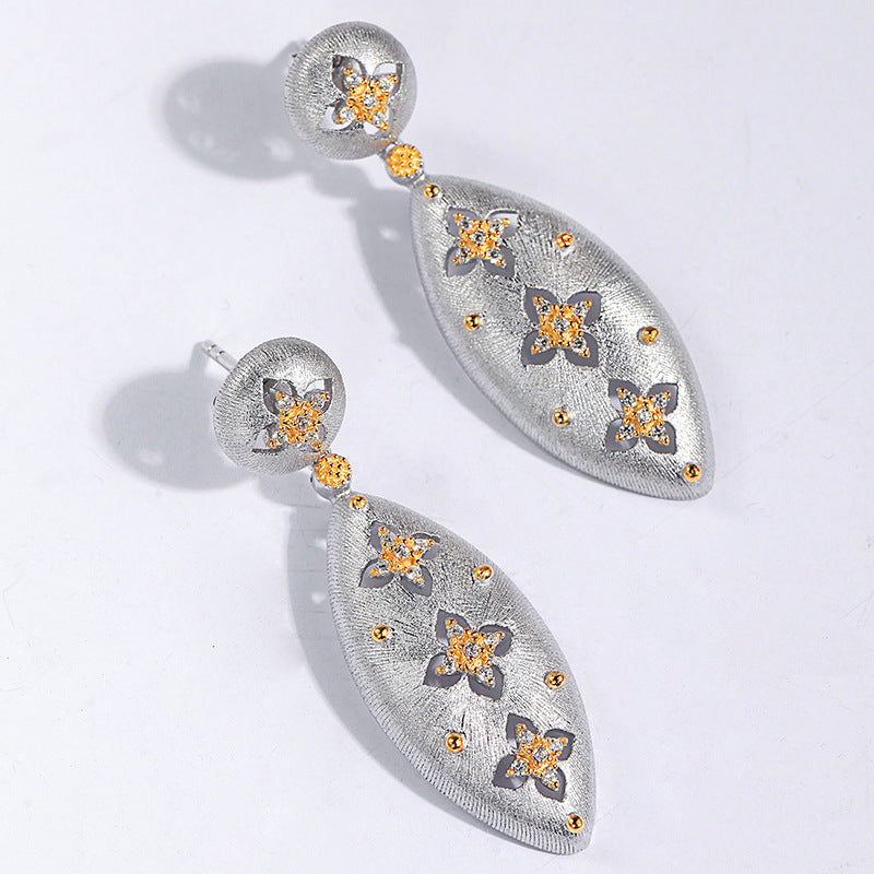 Four Leaf Clover Zircon 925 Silver Hollow Star Diamond Earrings