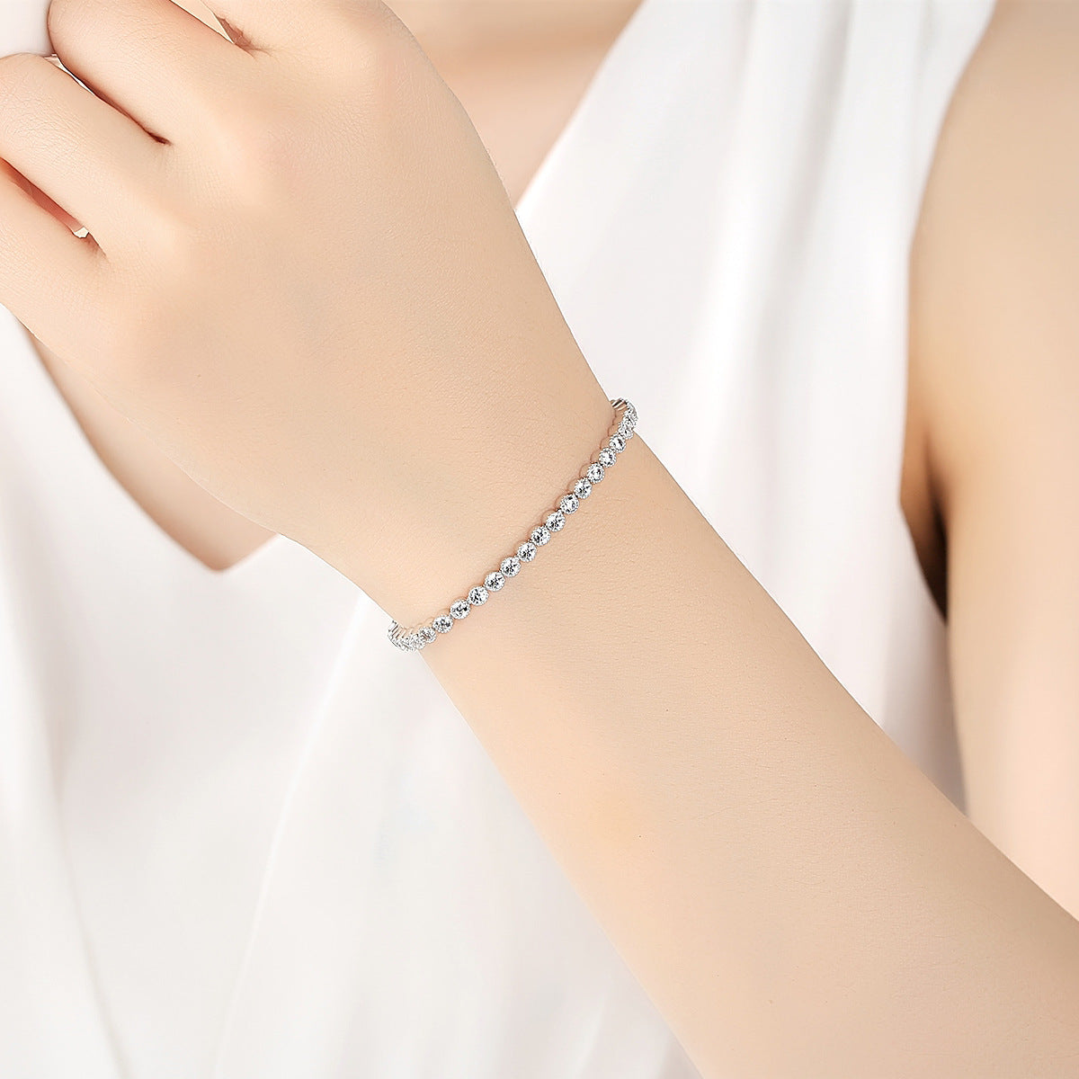 S925 Sterling Silver Bracelet with AAA Zircon Korean Exquisite Women's Silver Jewelry Bracelet