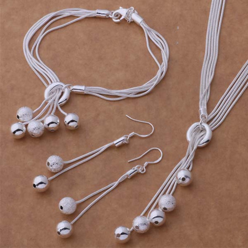 925 silver plated five-line sand bead jewelry set