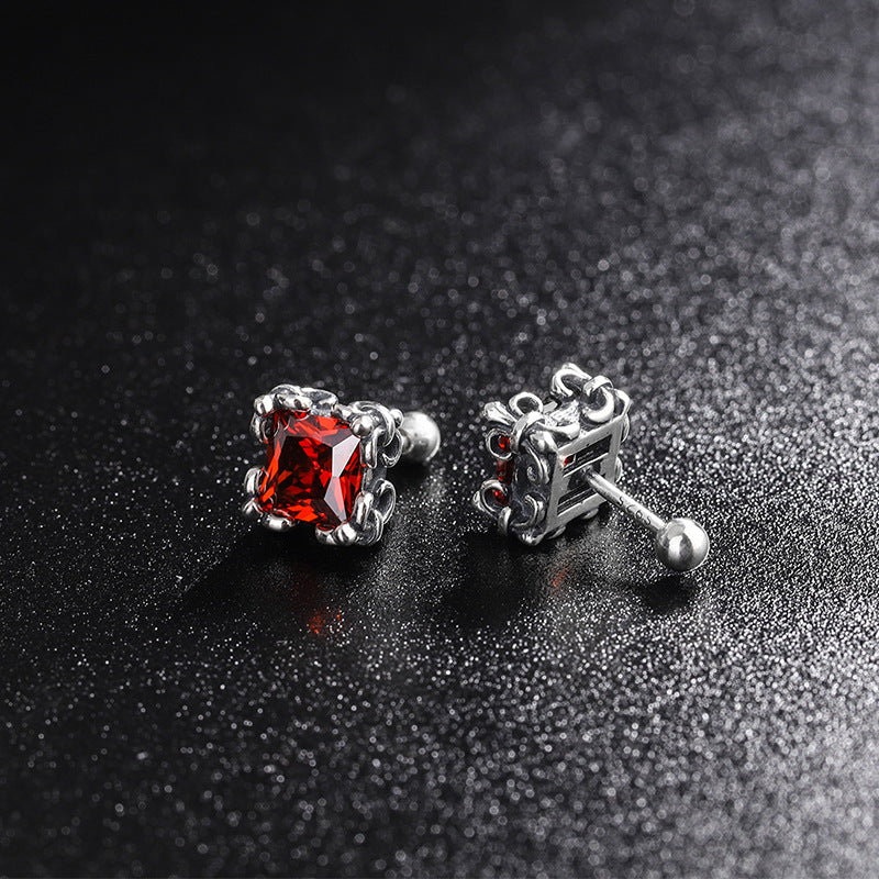 S925 Sterling Silver Personality Square Zirconium Women's Fashion Earrings Retro Punk