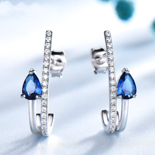 Sterling Silver Drop Luxury Earrings Sapphire