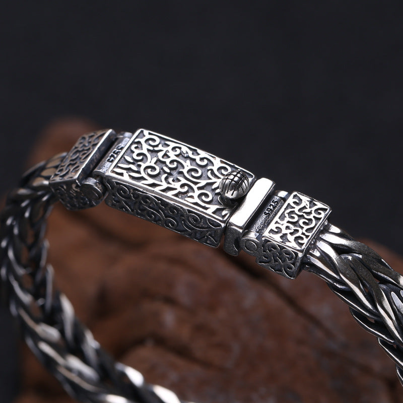 925 Sterling Silver Jewelry Men's Braided Rattan Bracelet