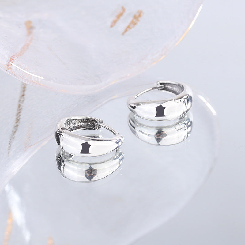 Luxurious Simple Plain Ring 925 Sterling Silver Earrings Female Water Drop Earrings