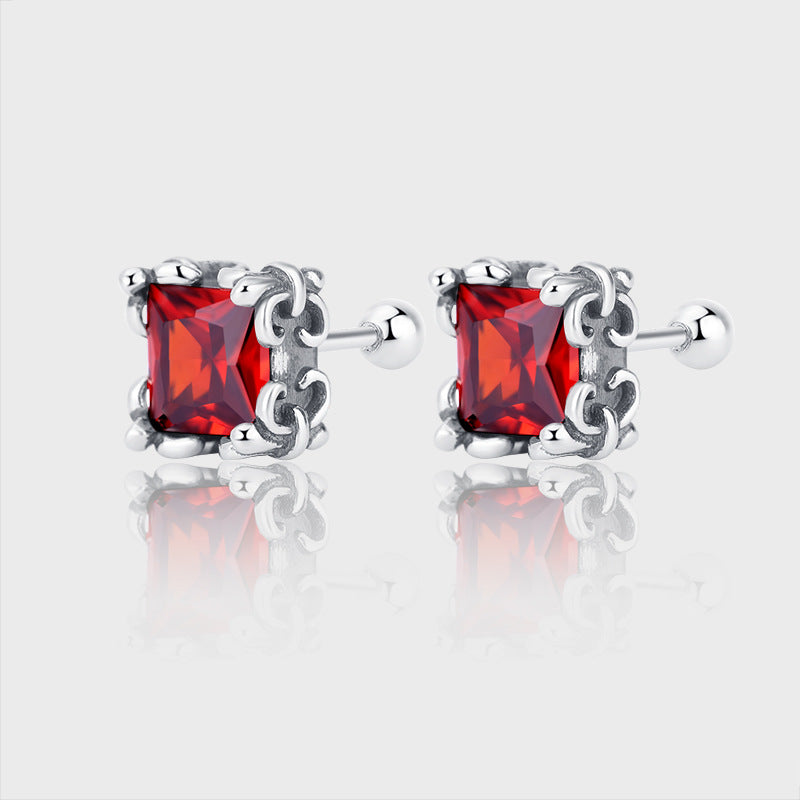 S925 Sterling Silver Personality Square Zirconium Women's Fashion Earrings Retro Punk